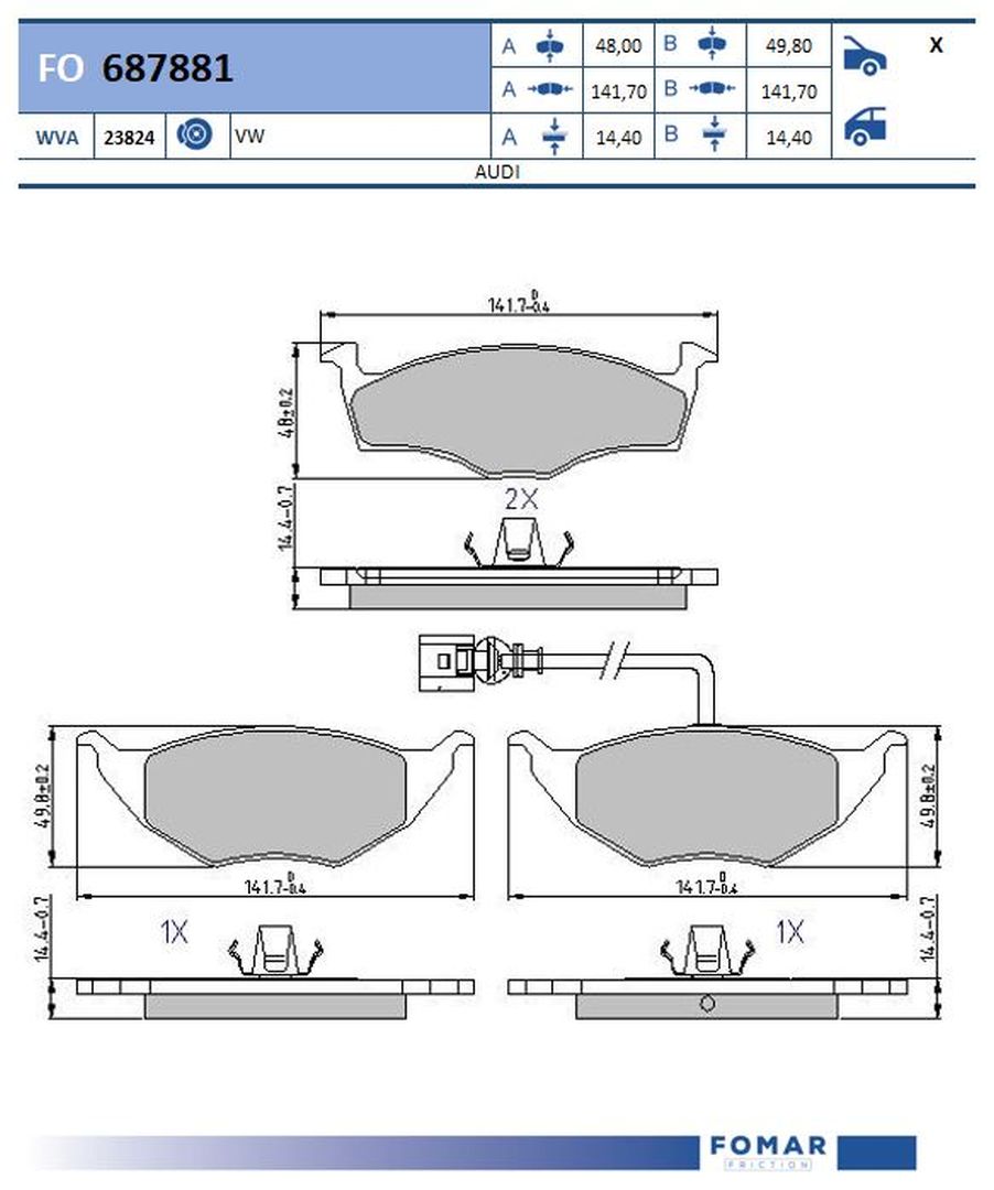 Комплект тормозных колодок дисковый тормоз FOMAR FRICTION FO 687881
