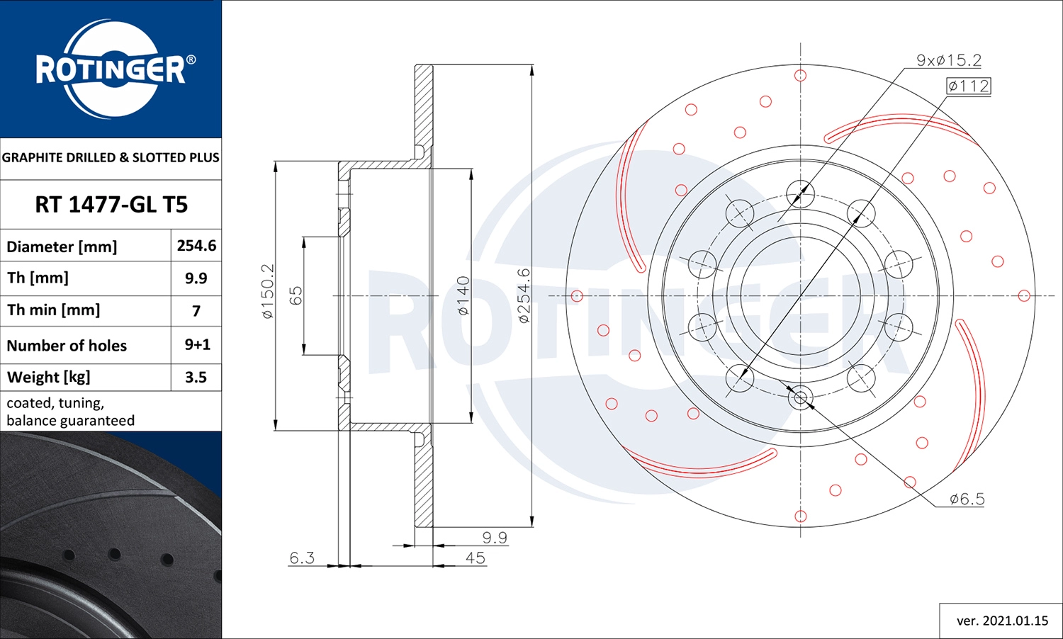 Тормозной диск graphite drilled slotted plus ROTINGER RT 1477-GL T5