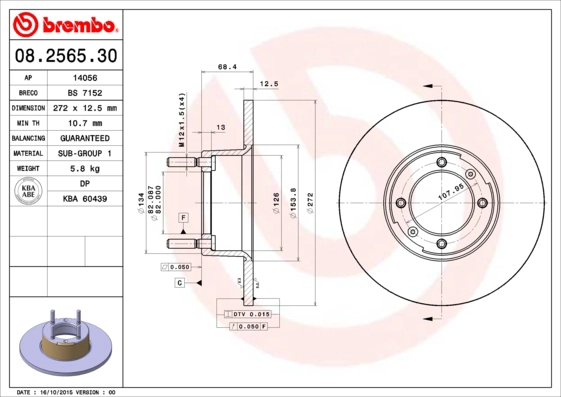 Тормозной диск prime line BREMBO 08.2565.30