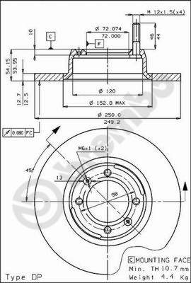 Тормозной диск prime line BREMBO 08.3894.10