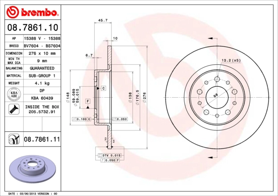Тормозной диск prime line BREMBO 08.7861.10