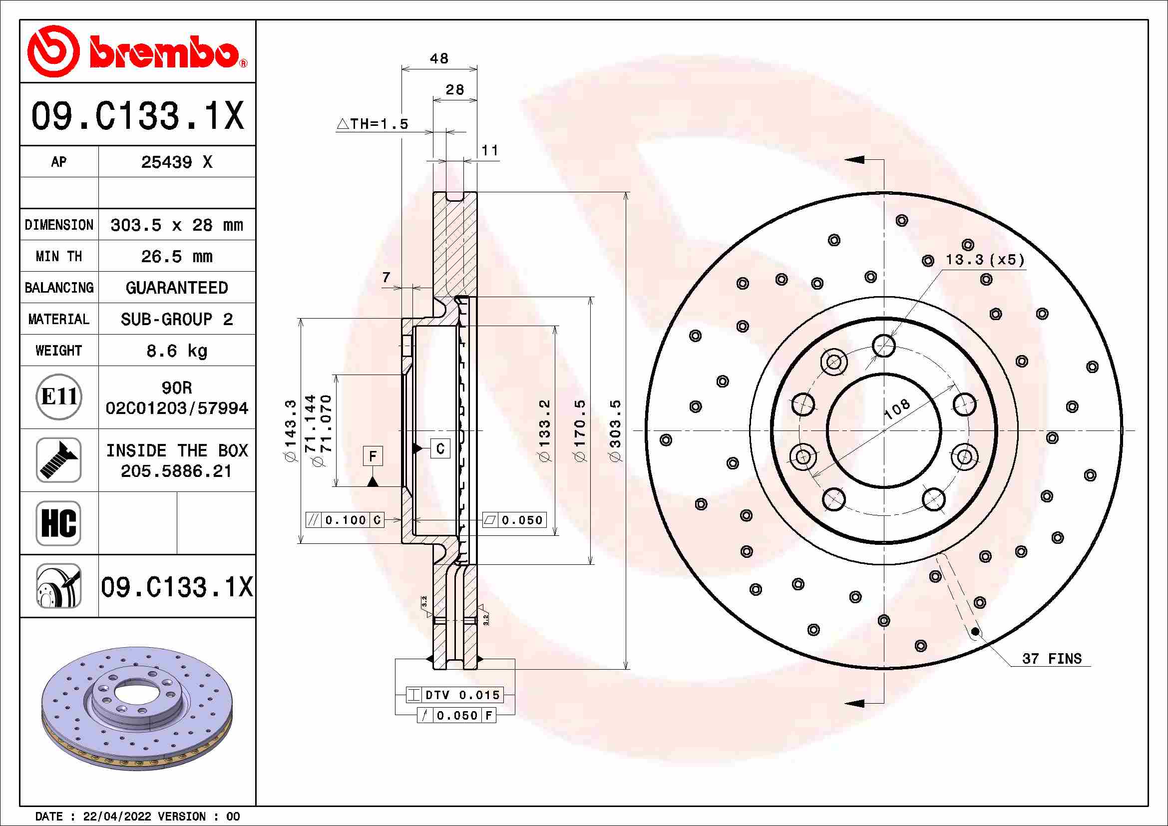 Тормозной диск xtra line - xtra BREMBO 09.C133.1X