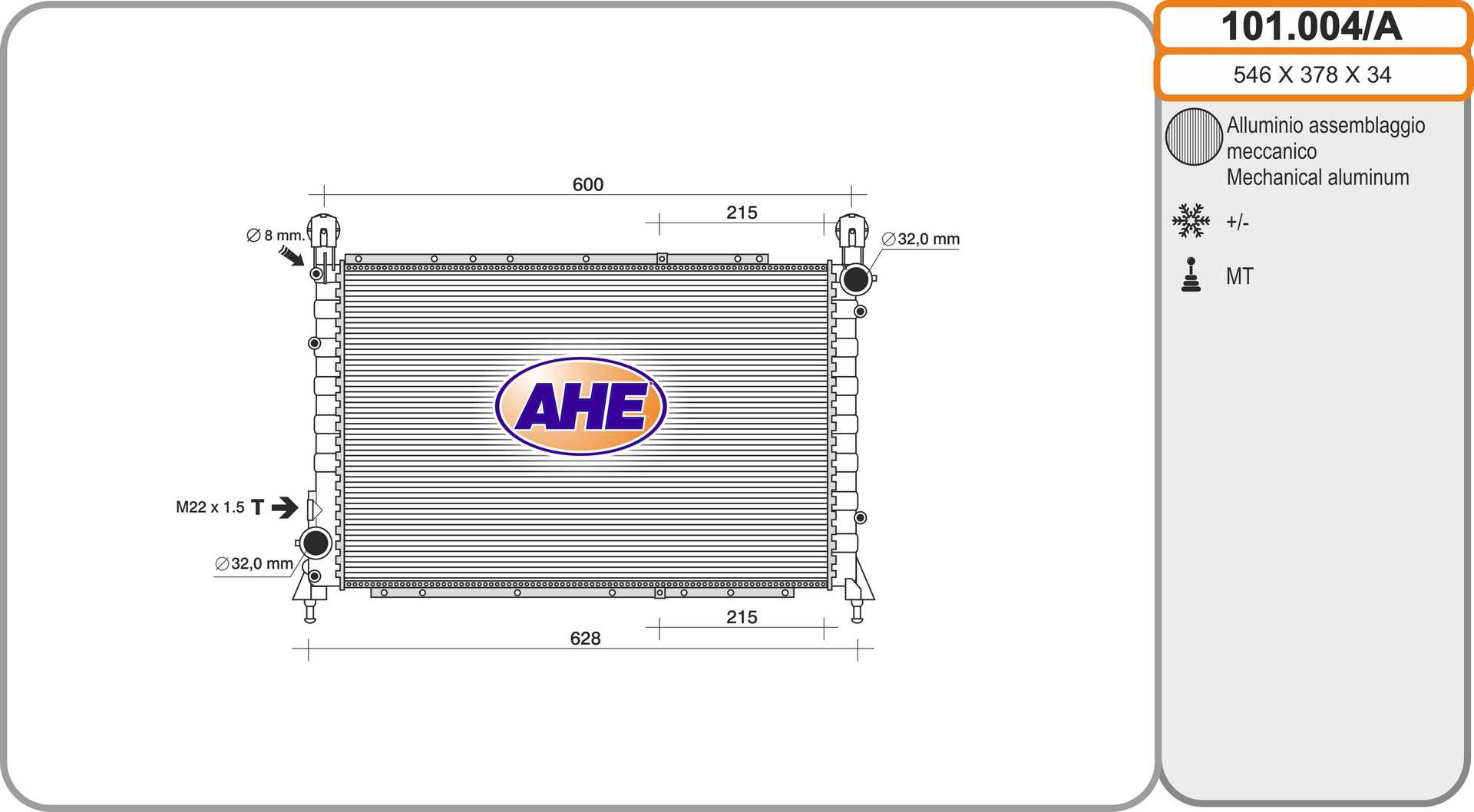 Радиатор охлаждение двигателя AHE 101.004/A