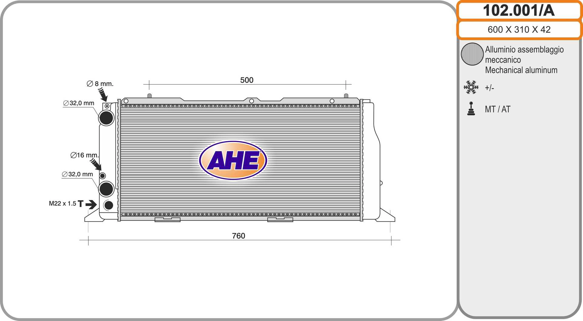 Радиатор охлаждение двигателя AHE 102.001/A