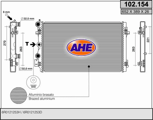 Радиатор охлаждение двигателя AHE 102.154