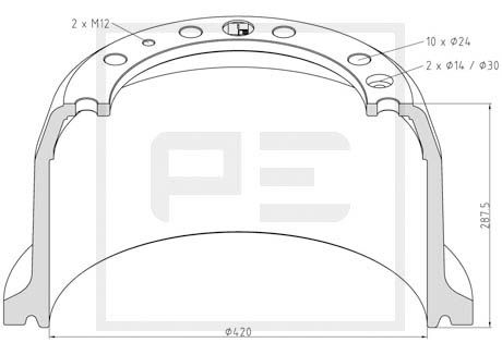 Тормозной барабан PE AUTOMOTIVE 106.083-00A
