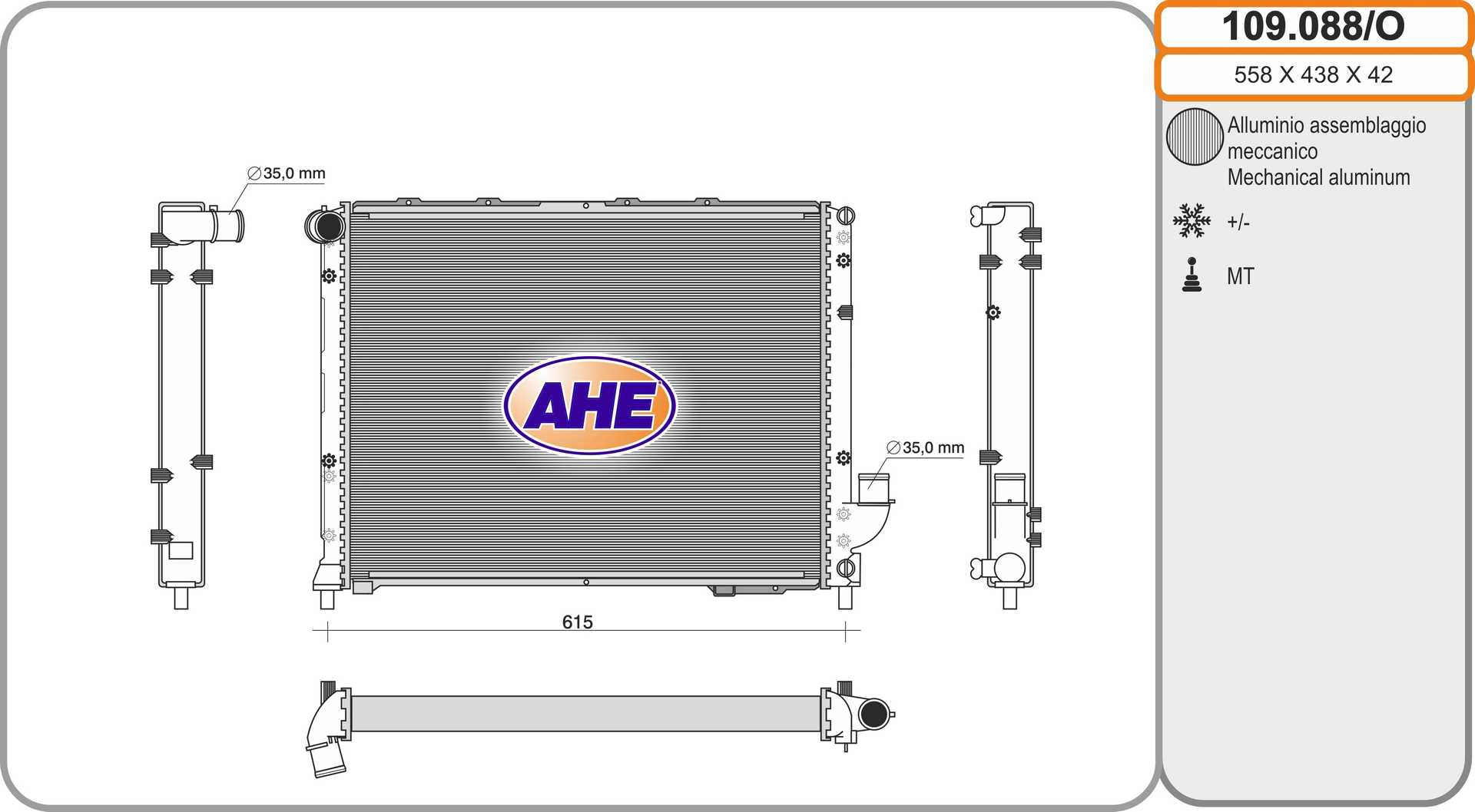 Радиатор охлаждение двигателя AHE 109.088/O