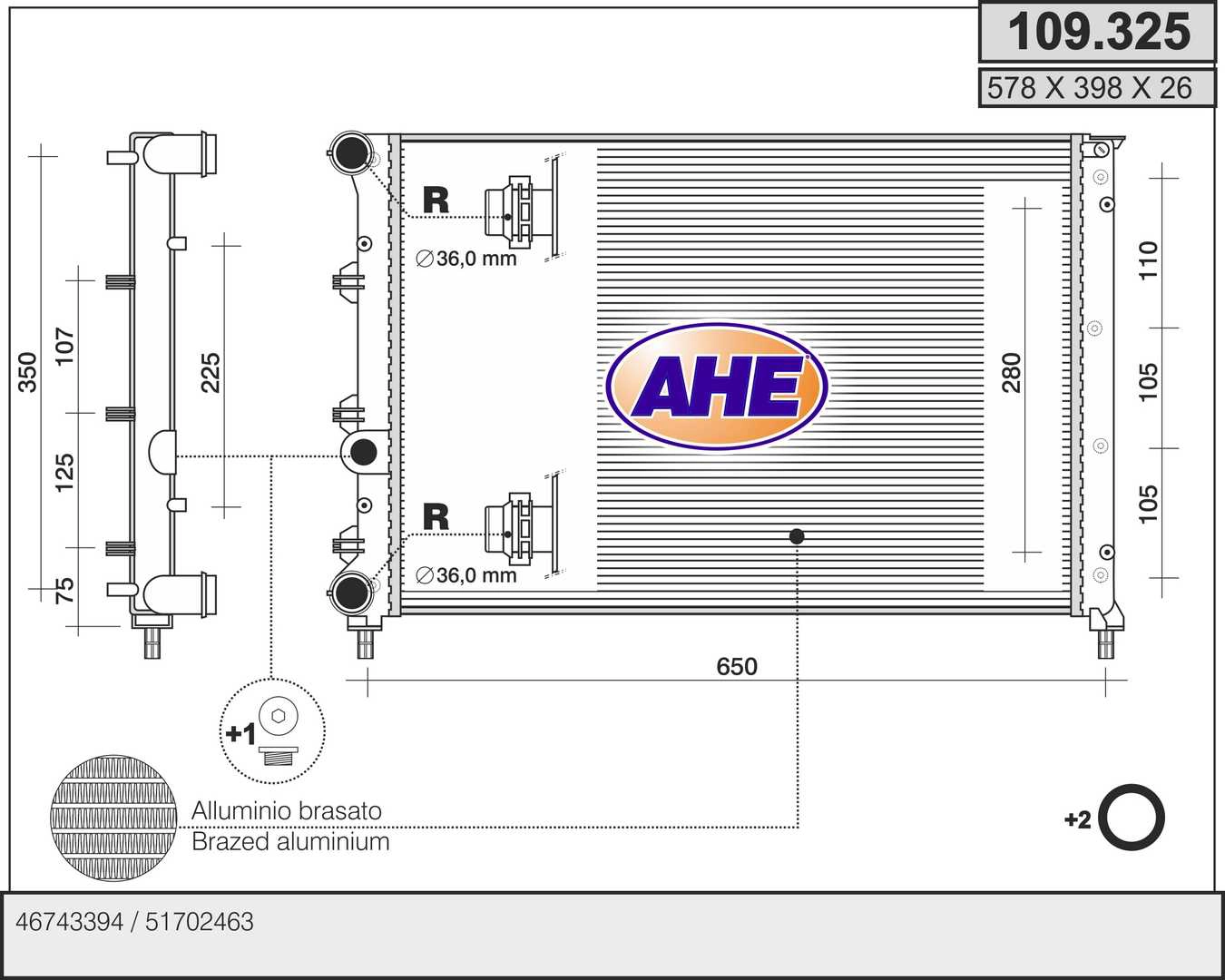 Радиатор охлаждение двигателя AHE 109.325