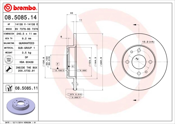 Тормозной диск coated disc line AP 14138 V