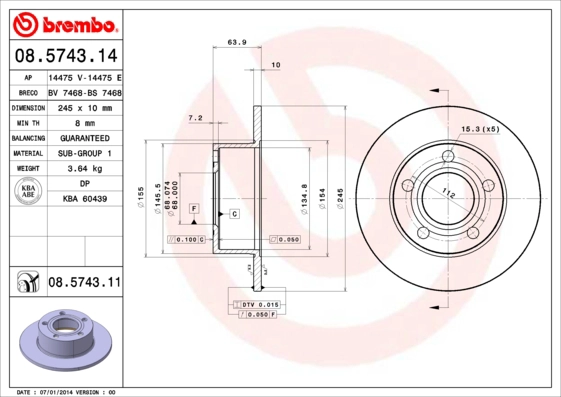 Тормозной диск coated disc line AP 14475 V