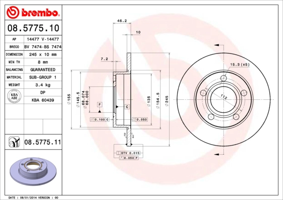 Тормозной диск coated disc line AP 14477 V