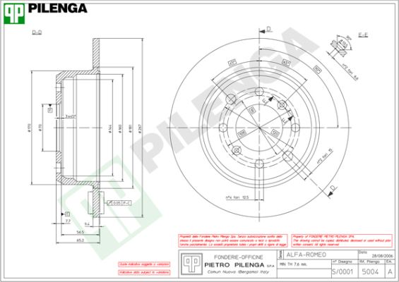 Тормозной диск PILENGA 5004