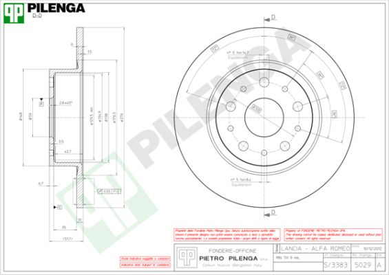 Тормозной диск PILENGA 5029