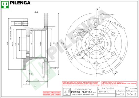 Тормозной диск PILENGA 5036