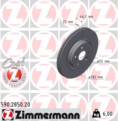 Тормозной диск coat z ZIMMERMANN 590.2850.20