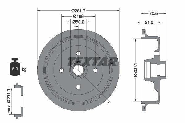 Тормозной барабан TEXTAR 94012800