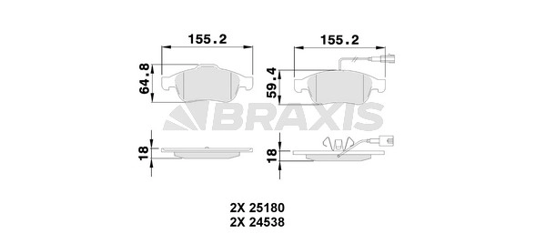 Комплект тормозных колодок дисковый тормоз BRAXIS AA0507