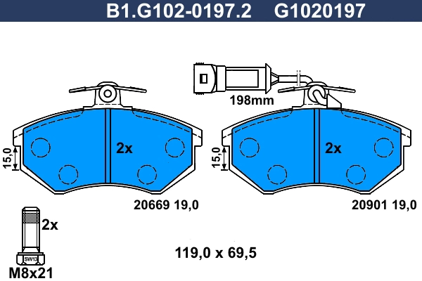 Комплект тормозных колодок дисковый тормоз GALFER B1.G102-0197.2