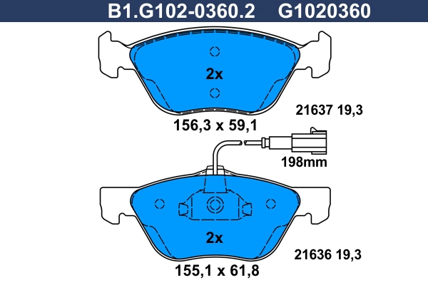 Комплект тормозных колодок дисковый тормоз GALFER B1.G102-0360.2