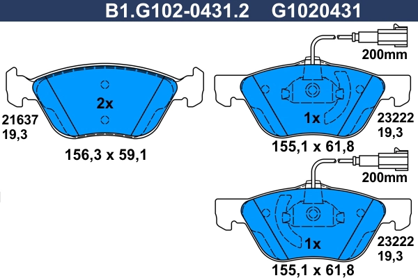 Комплект тормозных колодок дисковый тормоз GALFER B1.G102-0431.2