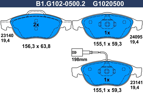 Комплект тормозных колодок дисковый тормоз GALFER B1.G102-0500.2