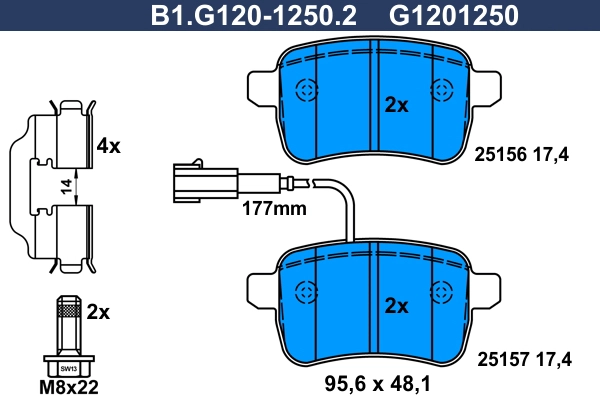 Комплект тормозных колодок дисковый тормоз GALFER B1.G120-1250.2