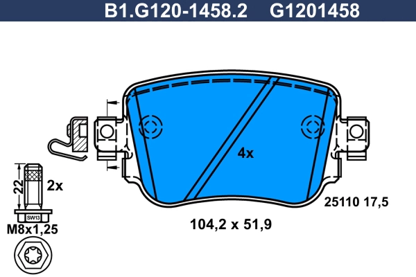 Комплект тормозных колодок дисковый тормоз GALFER B1.G120-1458.2