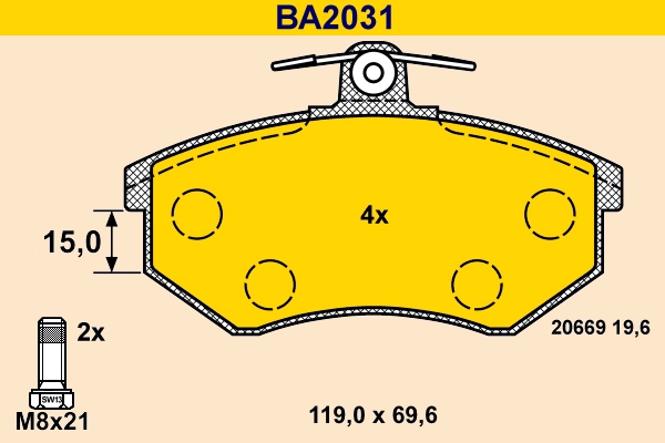Комплект тормозных колодок дисковый тормоз BARUM BA2031