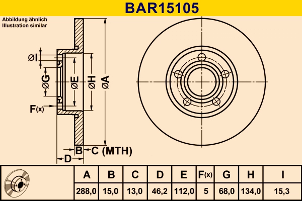 Тормозной диск BARUM BAR15105