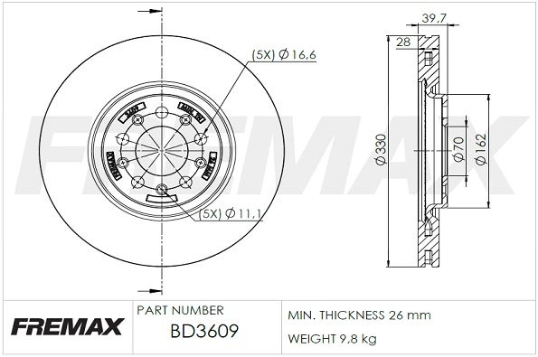 Тормозной диск FREMAX BD-3609