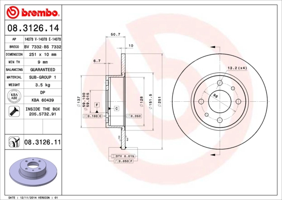 Тормозной диск coated disc line BRECO BV 7332