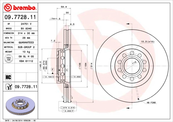 Тормозной диск coated disc line BRECO BV 8340