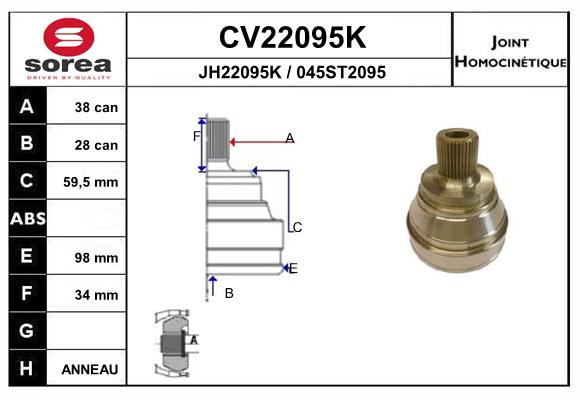 Шарнирный комплект приводной вал EAI CV22095K