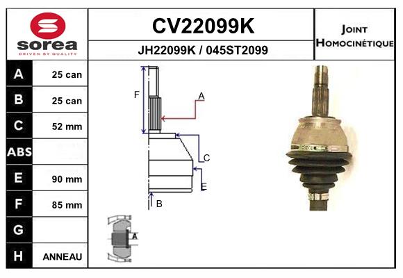 Шарнирный комплект приводной вал EAI CV22099K