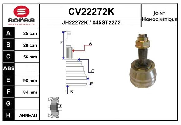 Шарнирный комплект приводной вал EAI CV22272K