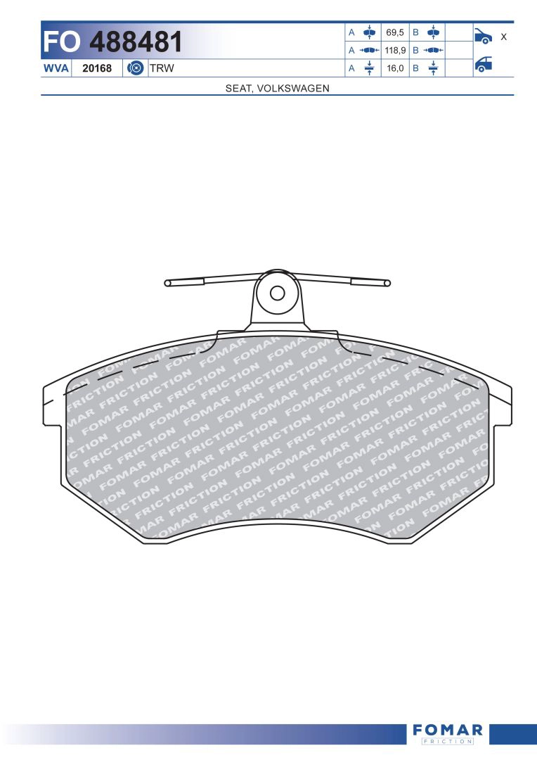 Комплект тормозных колодок дисковый тормоз FOMAR FRICTION FO 488481