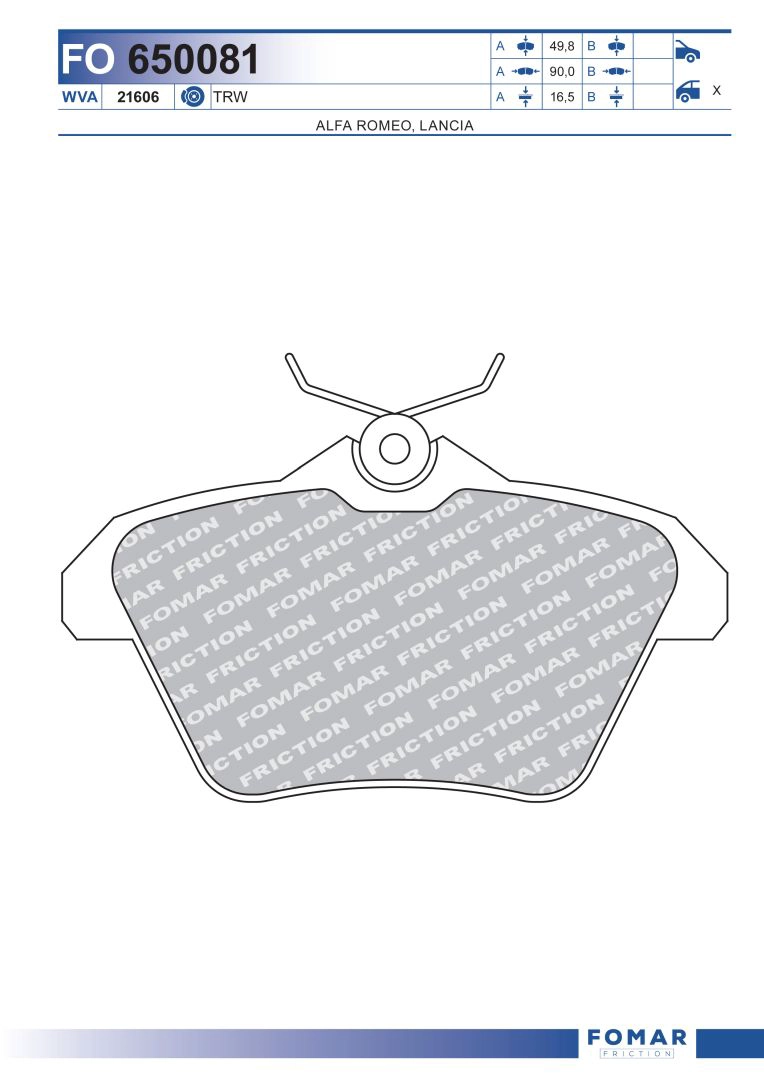 Комплект тормозных колодок дисковый тормоз FOMAR FRICTION FO 650081