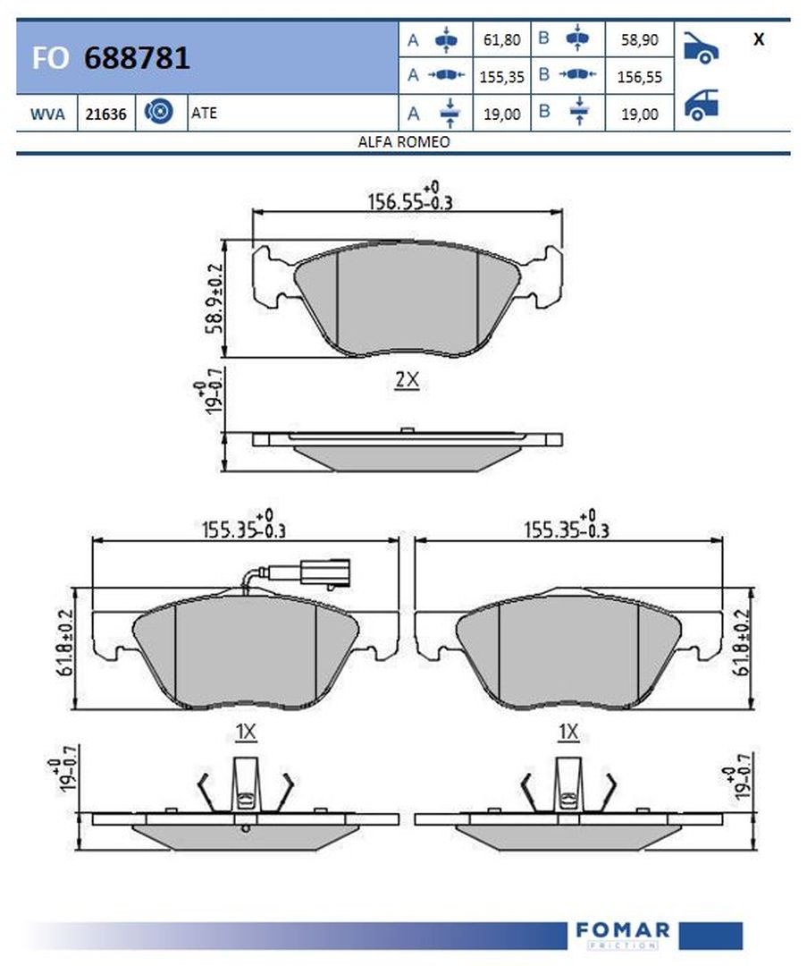 Комплект тормозных колодок дисковый тормоз FOMAR FRICTION FO 688781