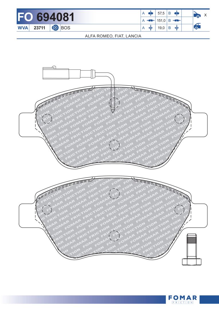Комплект тормозных колодок дисковый тормоз FOMAR FRICTION FO 694081