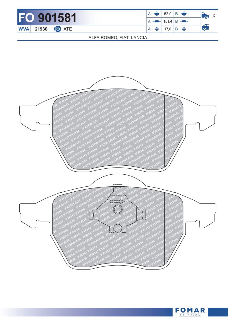 Комплект тормозных колодок дисковый тормоз FOMAR FRICTION FO 901581