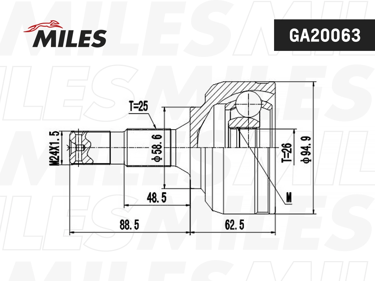 Шарнирный комплект приводной вал MILES GA20063