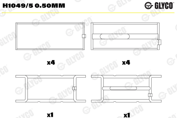 Подшипник коленвала GLYCO H1049/5 0.50mm