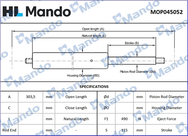 Газовая пружина крышка багажник MANDO MOP045052
