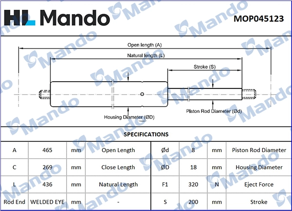 Газовая пружина крышка багажник MANDO MOP045123