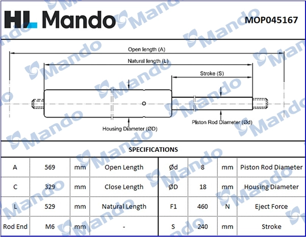 Газовая пружина крышка багажник MANDO MOP045167