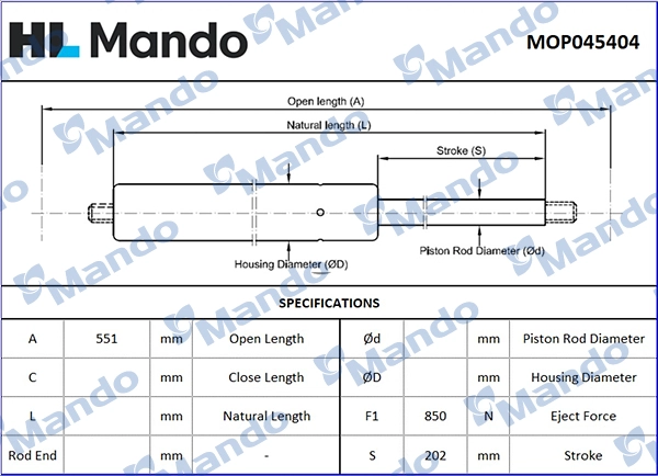 Газовая пружина крышка багажник MANDO MOP045404