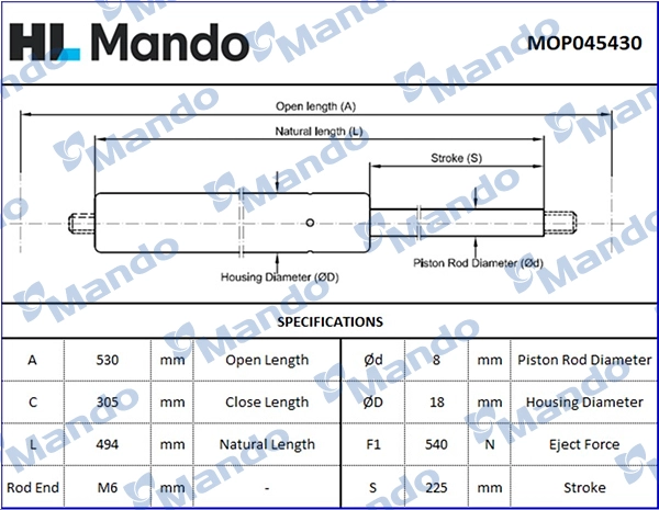 Газовая пружина крышка багажник MANDO MOP045430
