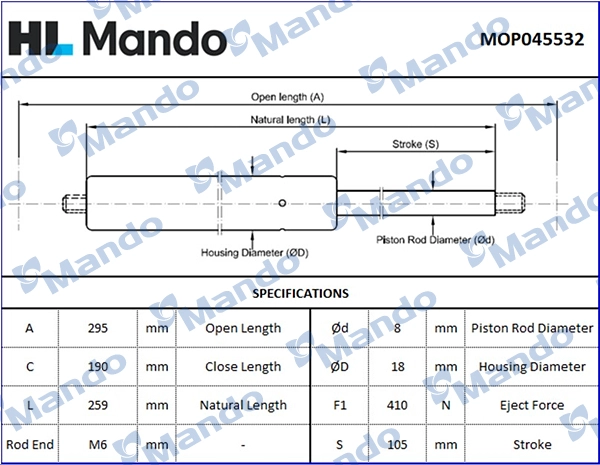 Газовая пружина крышка багажник MANDO MOP045532