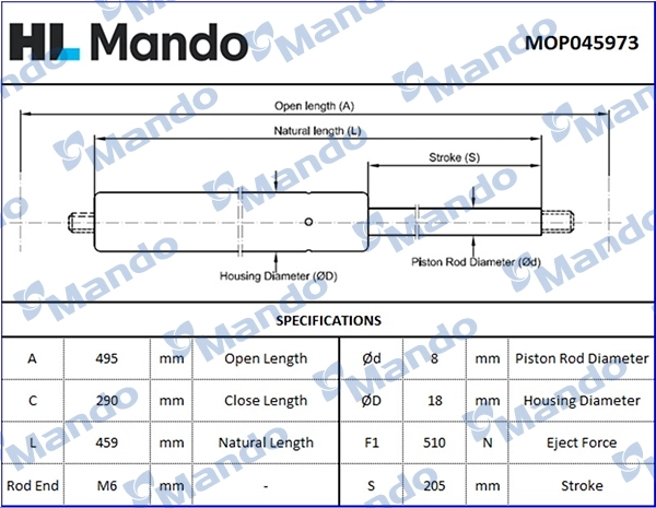 Газовая пружина крышка багажник MANDO MOP045973