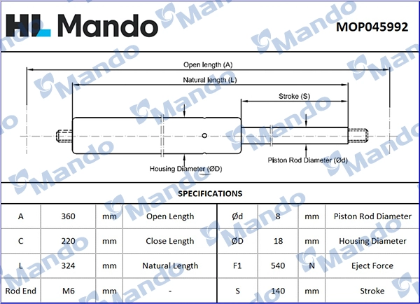 Газовая пружина крышка багажник MANDO MOP045992